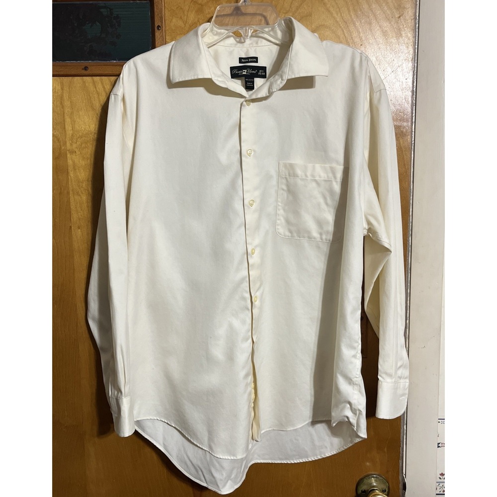 Pronto Uomo Dress Shirt Mens 17.5 ~ 32/33 LS Ivory Cotton‎ Non Iron Slim Fit XL
